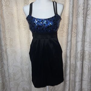 Black and blue sequin cocktail dress